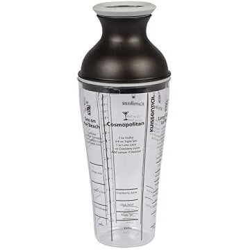 16oz Large Cocktail Shaker Bar Set- Includes Measuring Jigger, Strainer, 6 Printed Mixed Drink Recipe Measurements on Bottle- Fun Bartender Kit for Mojitos, Martinis & More-Great for Holiday Parties