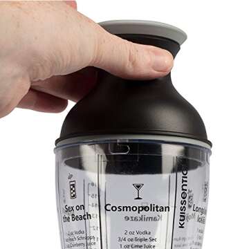 16oz Large Cocktail Shaker Bar Set- Includes Measuring Jigger, Strainer, 6 Printed Mixed Drink Recipe Measurements on Bottle- Fun Bartender Kit for Mojitos, Martinis & More-Great for Holiday Parties