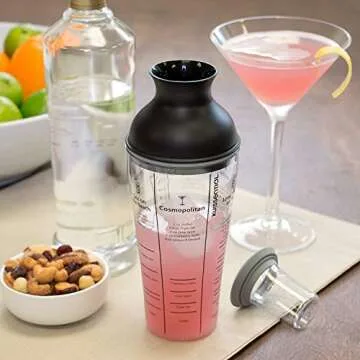 16oz Large Cocktail Shaker Bar Set- Includes Measuring Jigger, Strainer, 6 Printed Mixed Drink Recipe Measurements on Bottle- Fun Bartender Kit for Mojitos, Martinis & More-Great for Holiday Parties