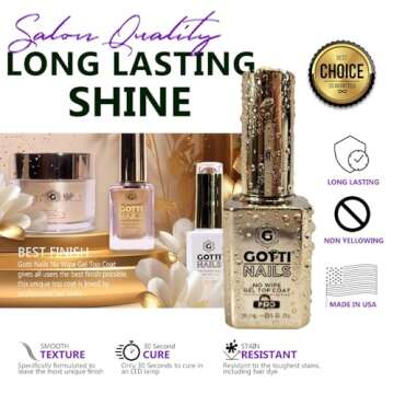 Gotti Nails Gel Top Coat - No Wipe, Non Yellowing, Stain Resistant, Shiny and Glossy Top Coat Nail Polish - Clear Nail Polish for UV Gel and LED Gel Applications