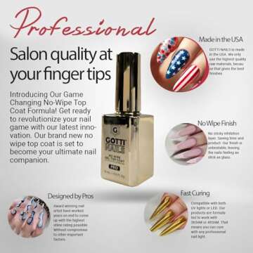 Gotti Nails Gel Top Coat - No Wipe, Non Yellowing, Stain Resistant, Shiny and Glossy Top Coat Nail Polish - Clear Nail Polish for UV Gel and LED Gel Applications