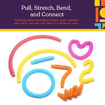 Special Supplies Fun Pull and Stretch Tubes for Kids - Pop, Bend, Build, and Connect Toy, Provide Tactile and Auditory Sensory Play, Colorful, Heavy-Duty Plastic (16-Pack Primary Colors)