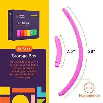 Special Supplies Fun Pull and Stretch Tubes for Kids - Pop, Bend, Build, and Connect Toy, Provide Tactile and Auditory Sensory Play, Colorful, Heavy-Duty Plastic (16-Pack Primary Colors)