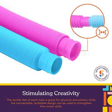 Special Supplies Fun Pull and Stretch Tubes for Kids - Pop, Bend, Build, and Connect Toy, Provide Tactile and Auditory Sensory Play, Colorful, Heavy-Duty Plastic (16-Pack Primary Colors)