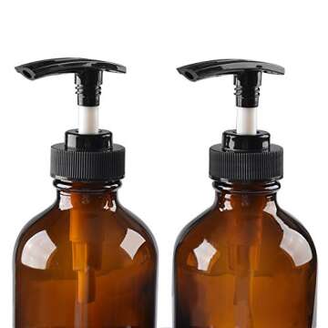 Two Amber Glass Bottle Bottles with Plastic Pump. Eco-friendly 8oz 8 oz Refillable Bottle for Cookin...