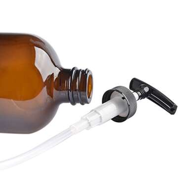 Two Amber Glass Bottle Bottles with Plastic Pump. Eco-friendly 8oz 8 oz Refillable Bottle for Cooking Sauces,Essential Oils,Lotions,Organic Beauty Products(Two Chalkboard Labels free)