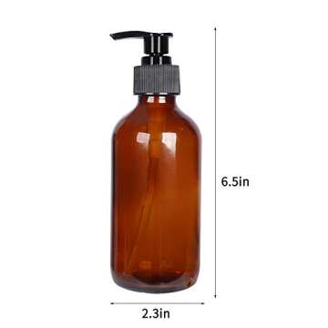Two Amber Glass Bottle Bottles with Plastic Pump. Eco-friendly 8oz 8 oz Refillable Bottle for Cooking Sauces,Essential Oils,Lotions,Organic Beauty Products(Two Chalkboard Labels free)