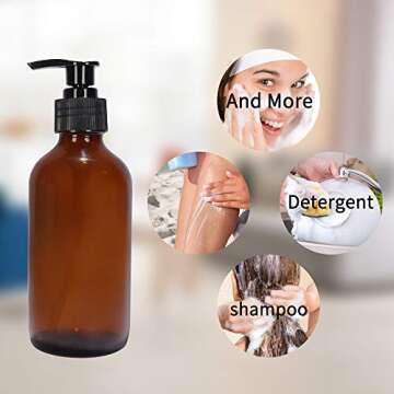 Two Amber Glass Bottle Bottles with Plastic Pump. Eco-friendly 8oz 8 oz Refillable Bottle for Cooking Sauces,Essential Oils,Lotions,Organic Beauty Products(Two Chalkboard Labels free)