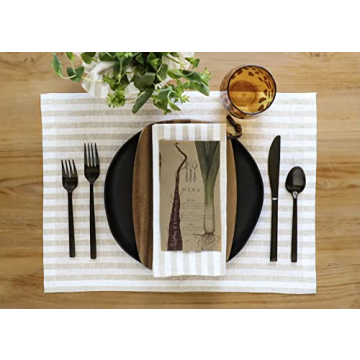Elegant Solino Home Stripe Linen Napkins Set of 4 - 100% Pure Linen