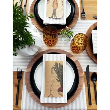 Elegant Solino Home Stripe Linen Napkins Set of 4 - 100% Pure Linen