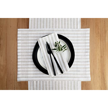 Elegant Solino Home Stripe Linen Napkins Set of 4 - 100% Pure Linen