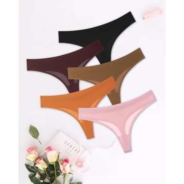 UGDUCK Seamless Thongs for Women, No Show Thongs Panties Breathable Seamless Sexy Underwear for Women 5 Pack