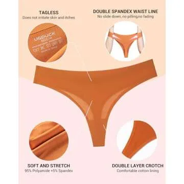 UGDUCK Seamless Thongs for Women, No Show Thongs Panties Breathable Seamless Sexy Underwear for Women 5 Pack