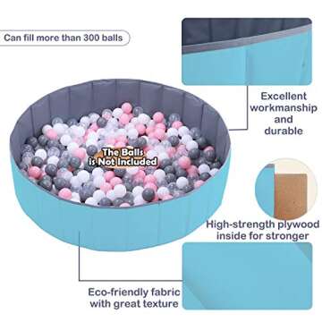 4 feet Ball Pit for Kids/Baby Play Yard/Baby Playpen/Fence for Baby, Holds Over 600 Balls, Folding Portable, No Need Inflate, More Than 12 Sq.ft Play Space, Light Blue