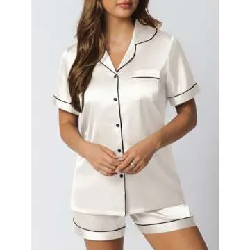 LILLUSORY Silk Satin Pajama Set for Women 2 Piece Lounge Pjs Shorts Matching Summer Sleepwear Button...