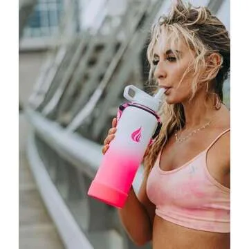 HYDRO CELL Paracord Handle for Wide Mouth Water Bottles - Carrier Strap w/Attachment Ring and Carabiner Accessory. Compatible w/ 64oz, 40oz 32oz, 24oz, 18oz, 14oz Insulated Bottles (White/Pink)