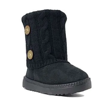 REDVOLUTION Kids Boots Toddler Girls Cute 2 Buttons Faux Fur Suede Knitting Shoe | 285 (Toddler 8, B...