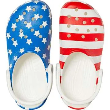 Crocs Unisex Classic American Flags Clogs, White/Multi, 10 Men/12 Women