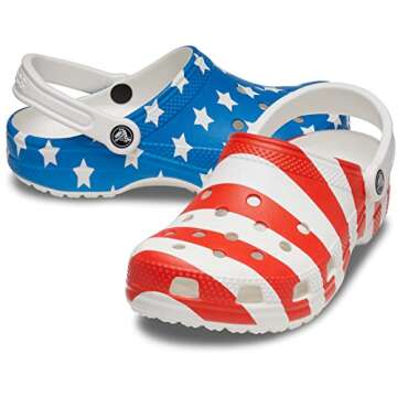 Crocs Unisex Classic American Flags Clogs, White/Multi, 10 Men/12 Women