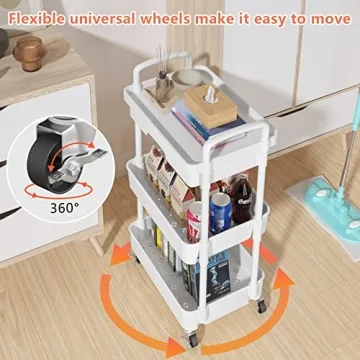 Calmootey 3-Tier Rolling Utility Cart for Organized Spaces
