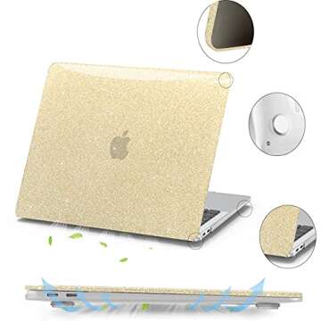 Anban Compatible with MacBook Pro 13 inch Case 2024 2023 2022 M2, 2021 2020-2016 A2338 M1 A2251 A2289 A2159 A1989 A1706 A1708, Glitter Hard Shell Case + Keyboard Cover + Screen Protector, Bling Gold