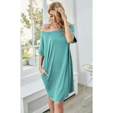 Locryz Women's Short Sleeve Pocket Swing Dress Casual Loose Home T-Shirt Short Dress Pajamas S-3XL