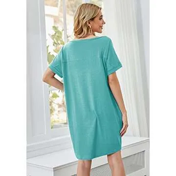 Locryz Women's Short Sleeve Pocket Swing Dress Casual Loose Home T-Shirt Short Dress Pajamas S-3XL