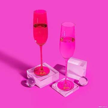 Dragon Glassware x Barbie Champagne Flutes Glass - 8 oz Pink and Magenta Crystal Champagne Glasses Set of 2 - Mimosa and Cocktail Drinkware