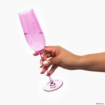 Dragon Glassware x Barbie Champagne Flutes Glass - 8 oz Pink and Magenta Crystal Champagne Glasses Set of 2 - Mimosa and Cocktail Drinkware