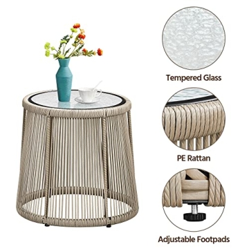 Topeakmart 3 Piece Patio Bistro Set, Outdoor All-Weather Conversation Bistro Set w/ 2 Wide Ergonomic Chairs, Cushions&Glass Top Table for Porch, Backyard, Balcony, Garden