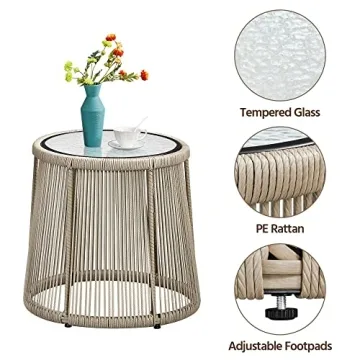 Topeakmart 3 Piece Patio Bistro Set, Outdoor All-Weather Conversation Bistro Set w/ 2 Wide Ergonomic Chairs, Cushions&Glass Top Table for Porch, Backyard, Balcony, Garden