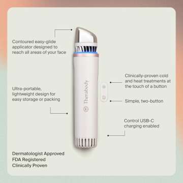 TheraFace Depuffing Wand – Cold and heat skincare treatment to depuff and glow; beauty wand, face roller and eye massager for dark circles and radiant skin, White