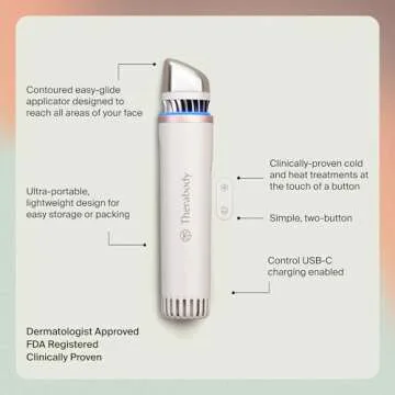 TheraFace Depuffing Wand – Cold and heat skincare treatment to depuff and glow; beauty wand, face roller and eye massager for dark circles and radiant skin, White