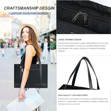 Stylish EMPSIGN Laptop Tote Bag for Women in Black
