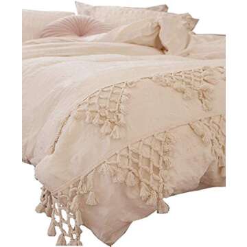 Flber Tufted Tassel Sham Set Lattice Cotton Pillow Covers,19.7in x35.5in,Set of 2