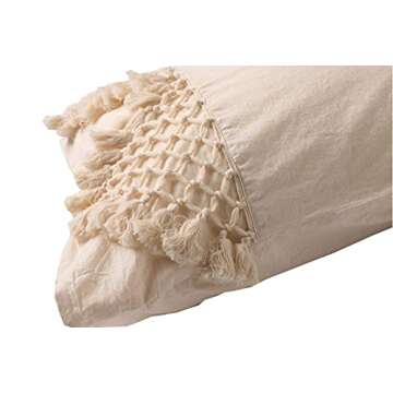 Flber Tufted Tassel Sham Set Lattice Cotton Pillow Covers,19.7in x35.5in,Set of 2