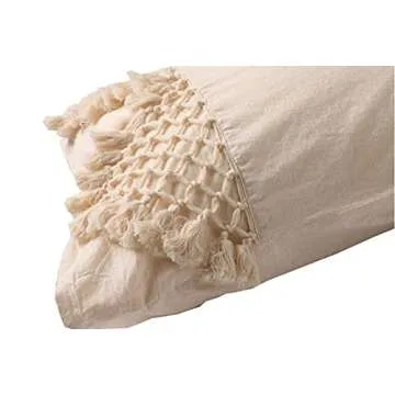 Flber Tufted Tassel Sham Set Lattice Cotton Pillow Covers,19.7in x35.5in,Set of 2