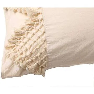Flber Tufted Tassel Sham Set Lattice Cotton Pillow Covers,19.7in x35.5in,Set of 2