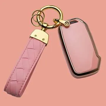 Bqepe for Kia Key Fob Cover Keychain Fit for Kia Ceed Cerato Forte NIRO Seltos Sorento Soul Sportage Telluride Smart Key Shell Case (Rose pink)
