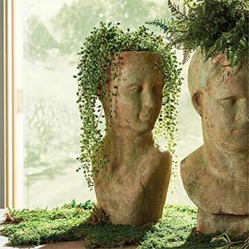 NAPA Home & Garden Weathered Terracotta Rustic Female Bust Planter, 8"x17", Brown, Both Indoor/Outdo...