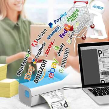 Jiose Thermal Label Printer - 4x6 Label Printer for Small Business Shipping Packages - One-Click Printing on Windows Mac Chrome Systems,Support USPS Shopify Ebay etc (White-Grey)
