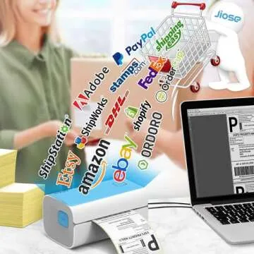 Jiose Thermal Label Printer - 4x6 Label Printer for Small Business Shipping Packages - One-Click Printing on Windows Mac Chrome Systems,Support USPS Shopify Ebay etc (White-Grey)