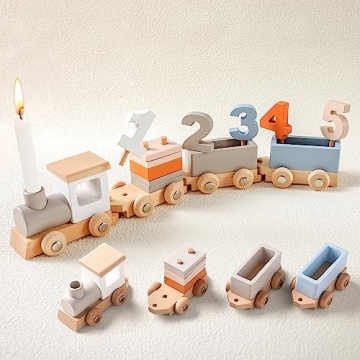 Samonyed Wooden Train Set for Toddlers 14pcs Educational Toy