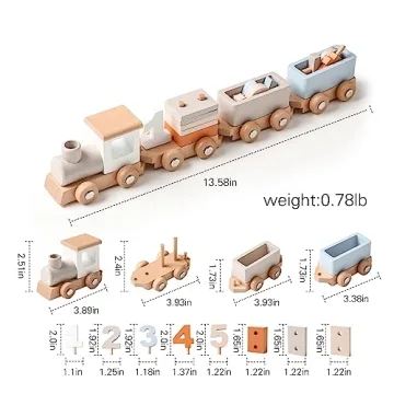 Samonyed Wooden Train Set for Toddlers 14pcs Educational Toy