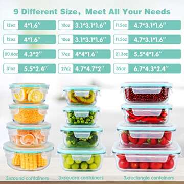 Aiduy Glass Food Storage Containers with lids, [24 Piece] Glass Lunch Container Set, Glass Containers for Food Storage and Meal Prep - BPA Free (12 Containers & 12 Lids)