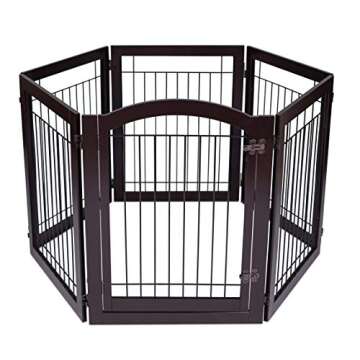 BIRDROCK HOME Indoor Dog Pet Gate with Door - 6 Panel - 30 Inch Tall - Enclosure Kennel Pet Puppy Sa...