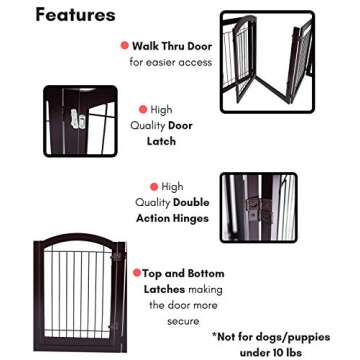 BIRDROCK HOME Indoor Dog Pet Gate with Door - 6 Panel - 30 Inch Tall - Enclosure Kennel Pet Puppy Safety Fence Pen Playpen - Durable Wooden and Wire - Folding Z Shape Free Standing (Espresso)