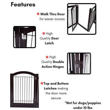 BIRDROCK HOME Indoor Dog Pet Gate with Door - 6 Panel - 30 Inch Tall - Enclosure Kennel Pet Puppy Safety Fence Pen Playpen - Durable Wooden and Wire - Folding Z Shape Free Standing (Espresso)