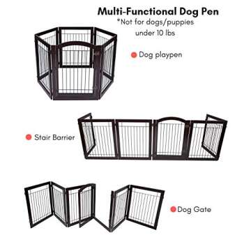 BIRDROCK HOME Indoor Dog Pet Gate with Door - 6 Panel - 30 Inch Tall - Enclosure Kennel Pet Puppy Safety Fence Pen Playpen - Durable Wooden and Wire - Folding Z Shape Free Standing (Espresso)