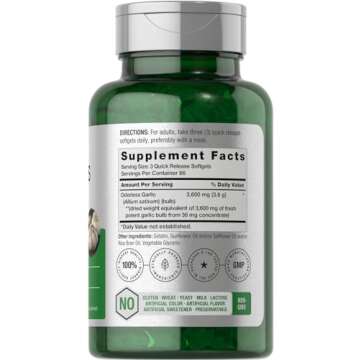 Horbäach Odorless Garlic Softgels 3600 mg | 200 Count | Ultra Potent Garlic Extract | Non-GMO & Gluten Free Supplement